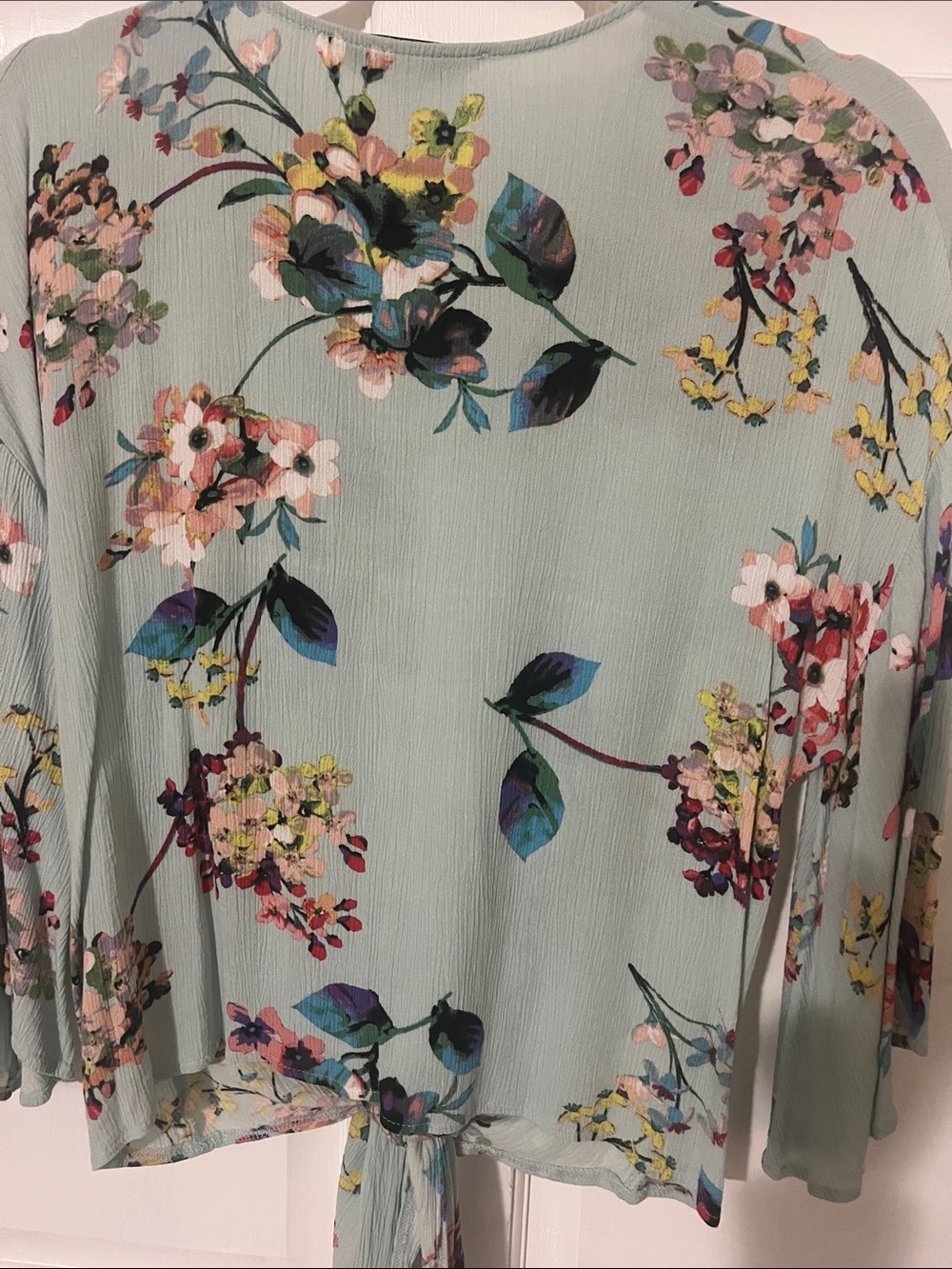 DAVI & DANI Mint Floral Tie-Front Blouse with Multicolor Blossoms - Picture 4 of 4